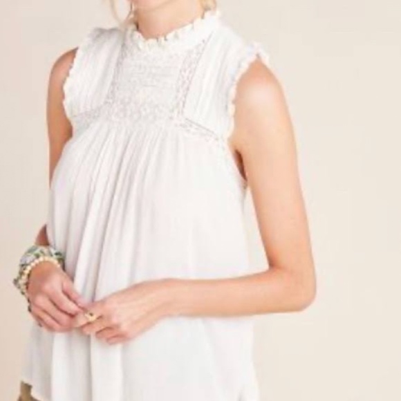 Anthropologie Tops - Anthropologie Flowy Long Tank Ruffle Collar &‎ Lace Detailing Ivory Size …